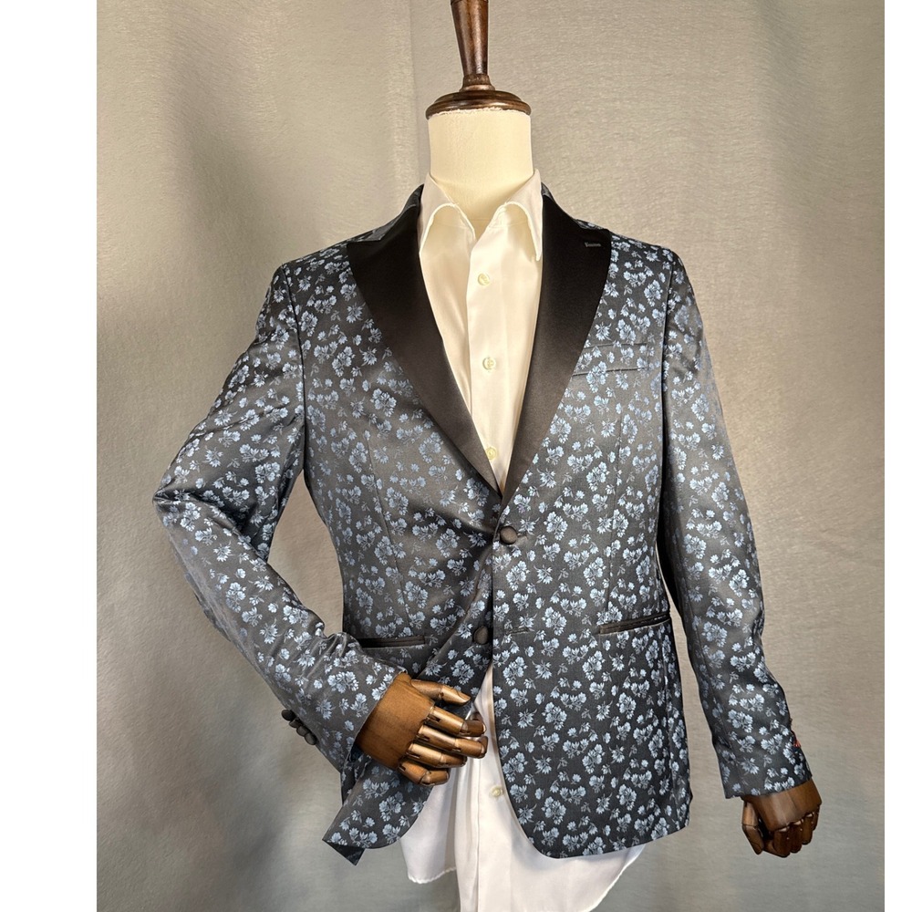 Egara Mens 40‎ R Floral Print Slim Fit Blazer Dinner Jacket Hipster Gratis Tie